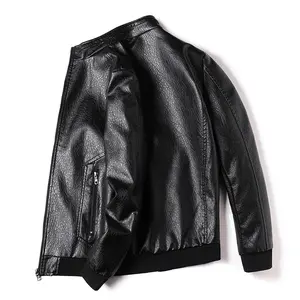Bomber Jacket for Men in Elegant Faux Leather - Sleek Long-Sleeve Casual Fashion Outerwear with a Soft Feel