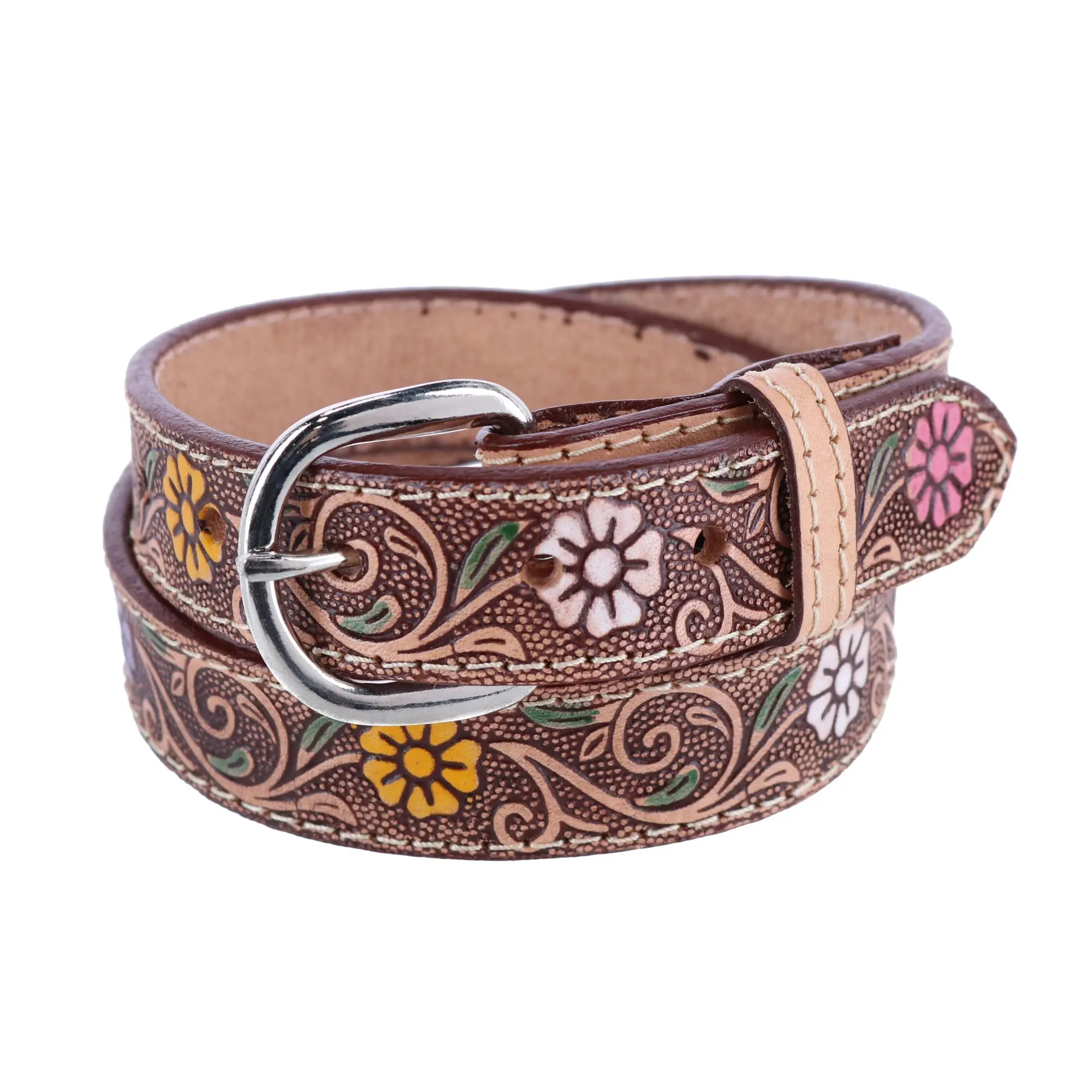 CTM Girls 1 Inch Floral Embossed Belt, Casual And Jean Belts