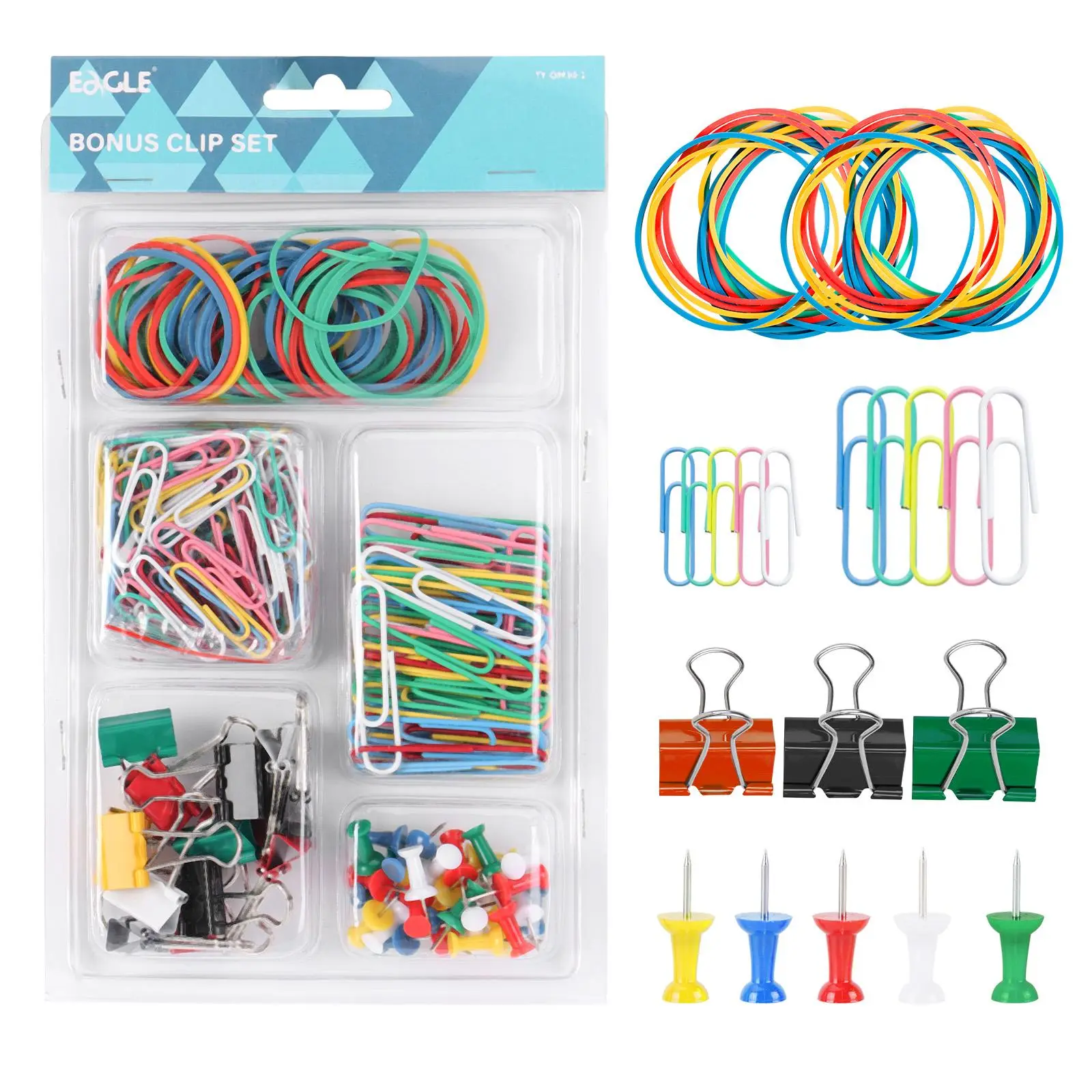 Colorful Desktop Stationery Set, 235pcs/set Including Rubber Bands & Paper Clips & Push Pins & Thumbtacks & Erasers, Stationery Set for Home School Office