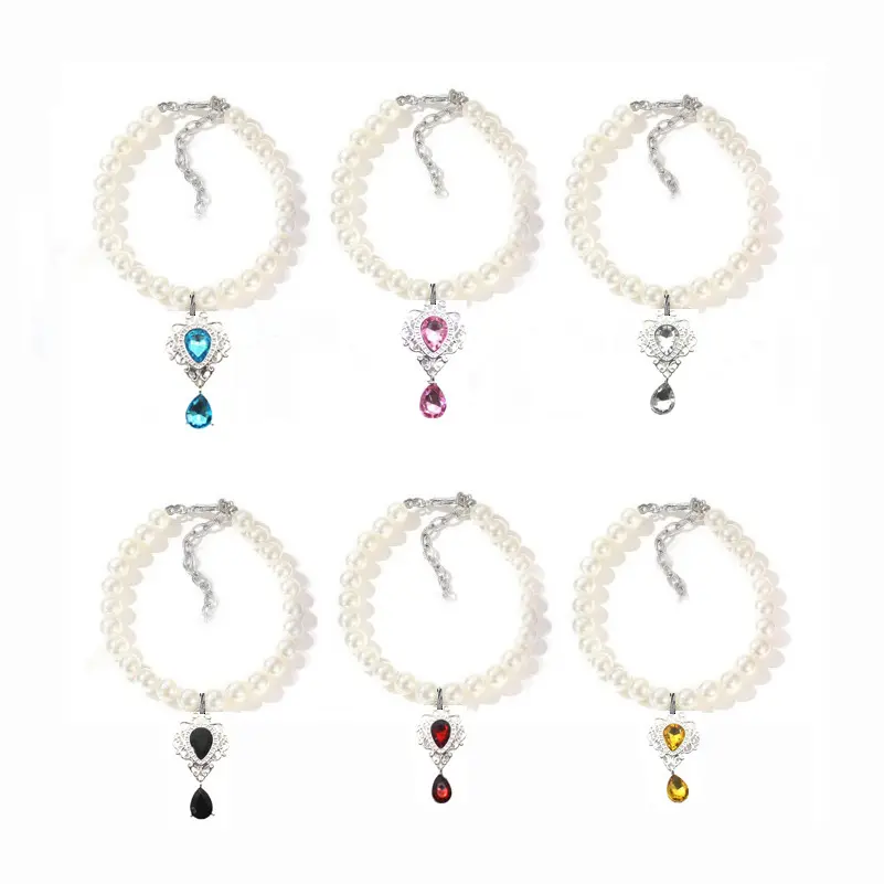 Minimalist style summer pet ragdoll cat decorative collaradjustable crystal pet collar sparkling gemstone cat necklace healing crystal pet necklace small dog rhinestone collar fancy pet costume jewelry