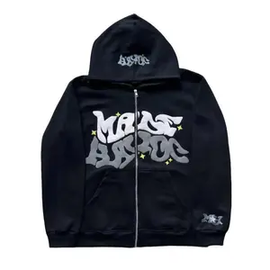 American Retro Star & Letter Print Zip-Up Hoodie, Y2K Style, Spring/Autumn, Layered Look, Lazy Fashion Brand Cardigan Jacket