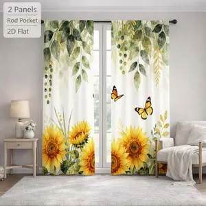 2Pcs Bohemian Floral Butterfly Sun Blocking Curtains Digital Printed Rod Pocket, Window Treatment For Bedroom Office Kitchen Living Room Study Home Decor