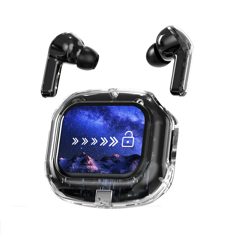Intelligent Bluetooth Noise Cancelling Hi-Fi Stereo Gaming Earphones with HD LCD Touch Screen Long Standby In-Ear Design for Smart Devices Chargeable Audio Headset