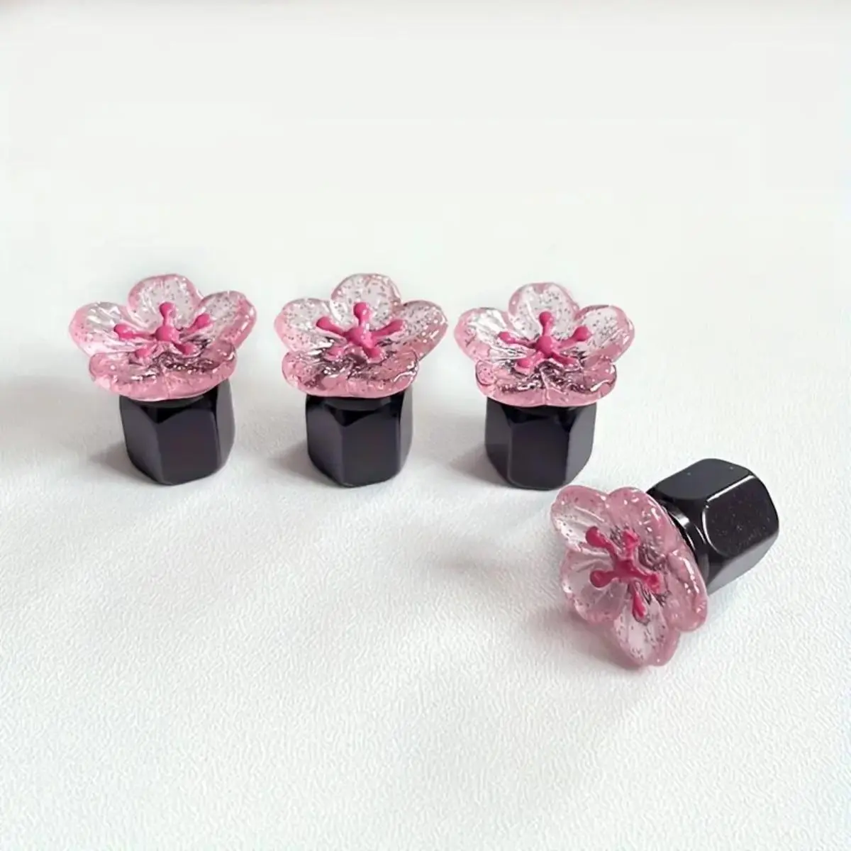4-Pack Flower Aluminum Tire Valve Caps, Cute Accessories for Car Decorating, Universal Fit, Fun Car Stuff for Motorcycles & Bikes, Tyre Caps, Cute Car Accessories