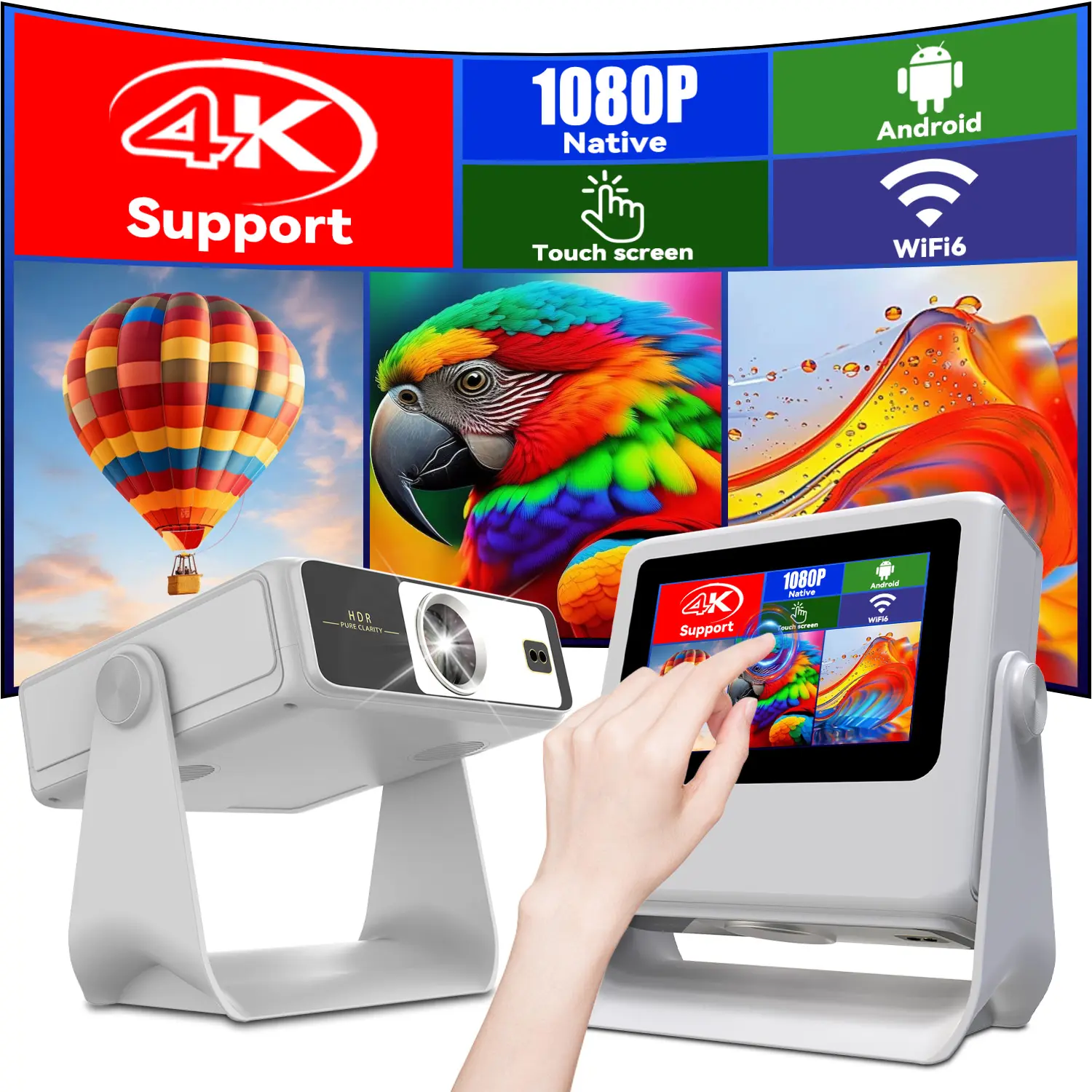 The perfect Mother’s Day gift: a projector with touchscreen, built-in apps and 180° rotating stand. With Wi-Fi, Bluetooth and 1080p resolution, it connects seamlessly to phones, ideal for a cozy bedroom home theater.