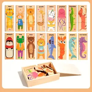 Educational Wooden Puzzle Box, Animal Shape Matching Game, Baby Early Learning English Words Recognition Toy
