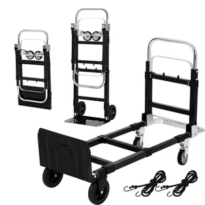 GARVEE 2 in 1 Convertible Hand Truck Dolly with 660lbs Load Capacity, Folding Cart with Wheels and Elastic Straps, Carbon Steel Collapsible Dolly Cart for Home, Warehouse, Supermarket, Office Use