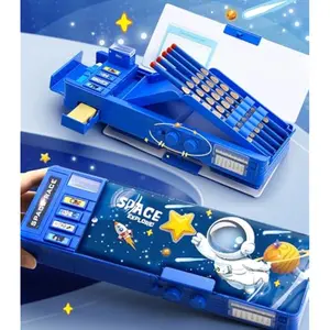 Multifunction Pencil Case for Kids Unique Stationery Set School Supplies Astronaut Pen Box for School Students Cute Pencil box for Boys with Sharpener Password Lock Schedule Whiteboard(Blue