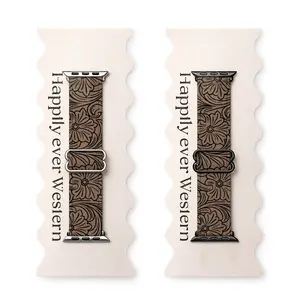 Tooled Leather Print Adjustable Elastic Watch Band