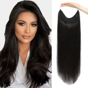 Tozoie Hola Hair Extensions Invisible Wire Hair Extensions with Transparent Wire Adjustable Size Removable Secure Clips in Straight Secret Hairpiece for Women