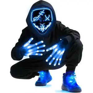 Camlinbo Halloween LED Mask & Glow Set, Adult Light up Mask Glow Gloves and Shoelaces, Halloween Cosplay Party Costume