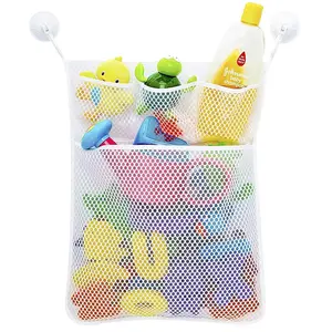 Bathroom Storage Mesh Bag with Suction Cups, 1 Count Hanging Mesh Bath Toys Storage Bag for Kids & Babies, Multi-purpose Large Capacity Bath Toys Storage Bag, Bathroom Organizer