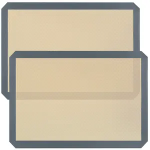 Silicone Rectangular Baking Mat, Non-Stick Reusable Oven Bakeware, 16.5" x 11.6", New Beige/Gray, Pack of 2