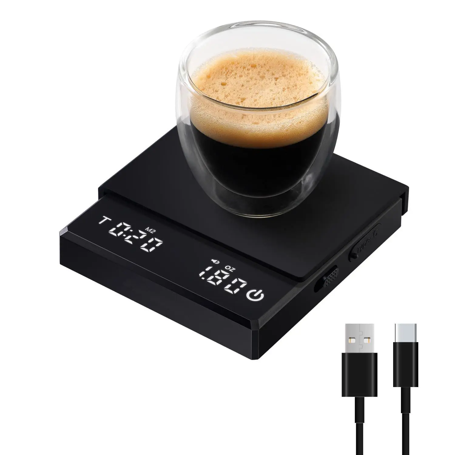 Compact Electronic Coffee Scale with 5 Multi-Modes Smart Timer, Italian Manual Pour-Over Brewing Aid for Home Kitchen Roasting & Brewing White