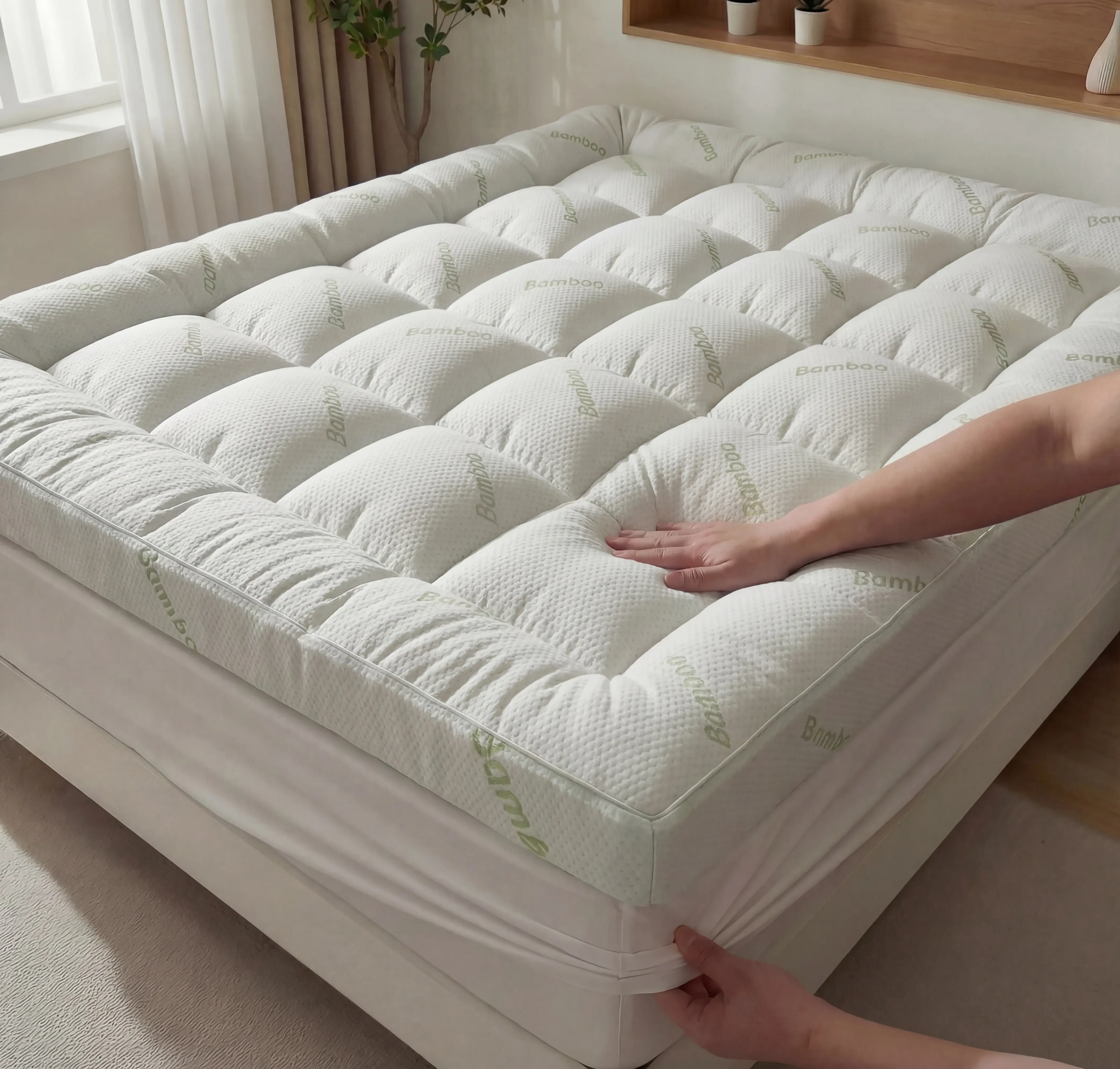 Thicken Bedding Fitted Sheet, Fluffy Pillow Top Pad,Cooling Comfortable Mattress Cover,6-18''Deep Pocket, Bedroom Decor Pressure Relief Decorative Protector Quilted Bamboo Topper Extra Set tiktokshopspringglowup summerwins