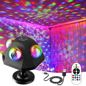 5-in-1 Disco Party Lighting Kit - 4 RGB Units + Red & Green Pattern Strobe + Laser Beam, Ideal for Dance Parties, Home Rooms, Home Improvement Novelty Decor Gift