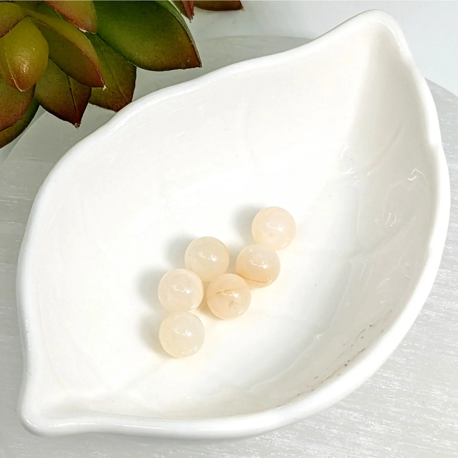 Peach White Moonstone 8mm Round Beads (6) #LV7123