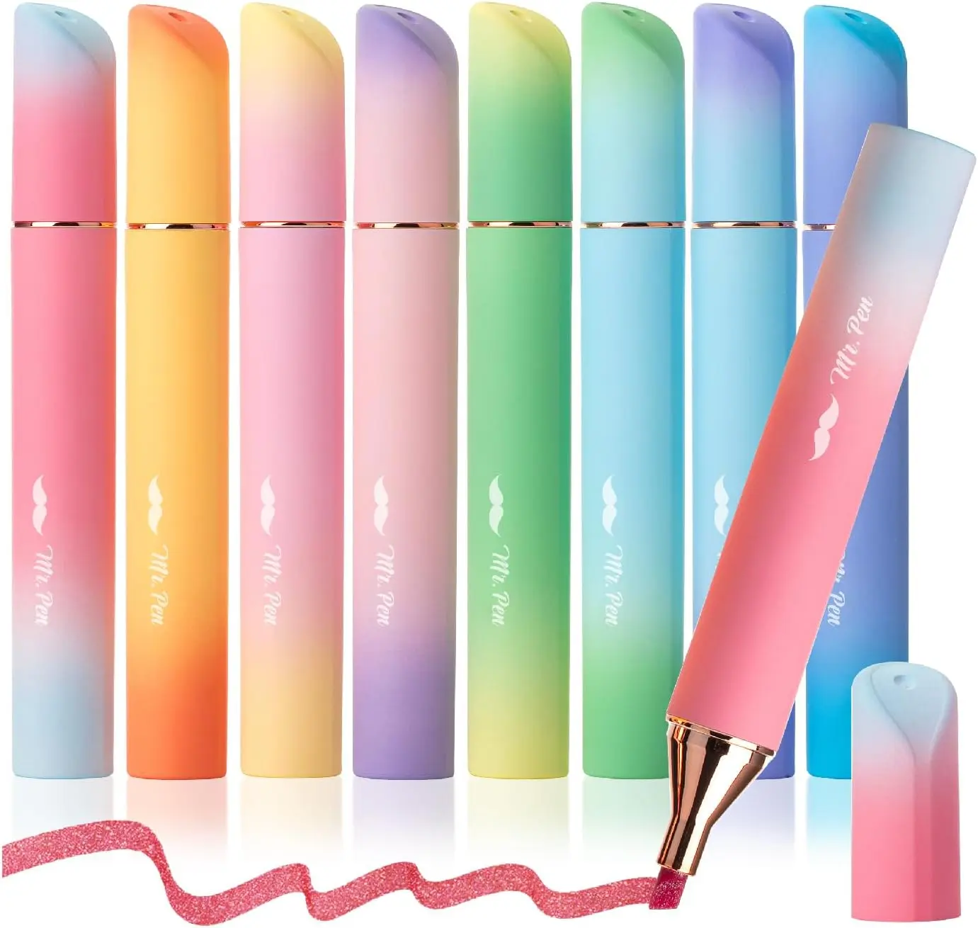 Aesthetic Highlighters, 8 Pack Chisel Tip Sunshine Colors Gradient Barrel for School and Bible Markers