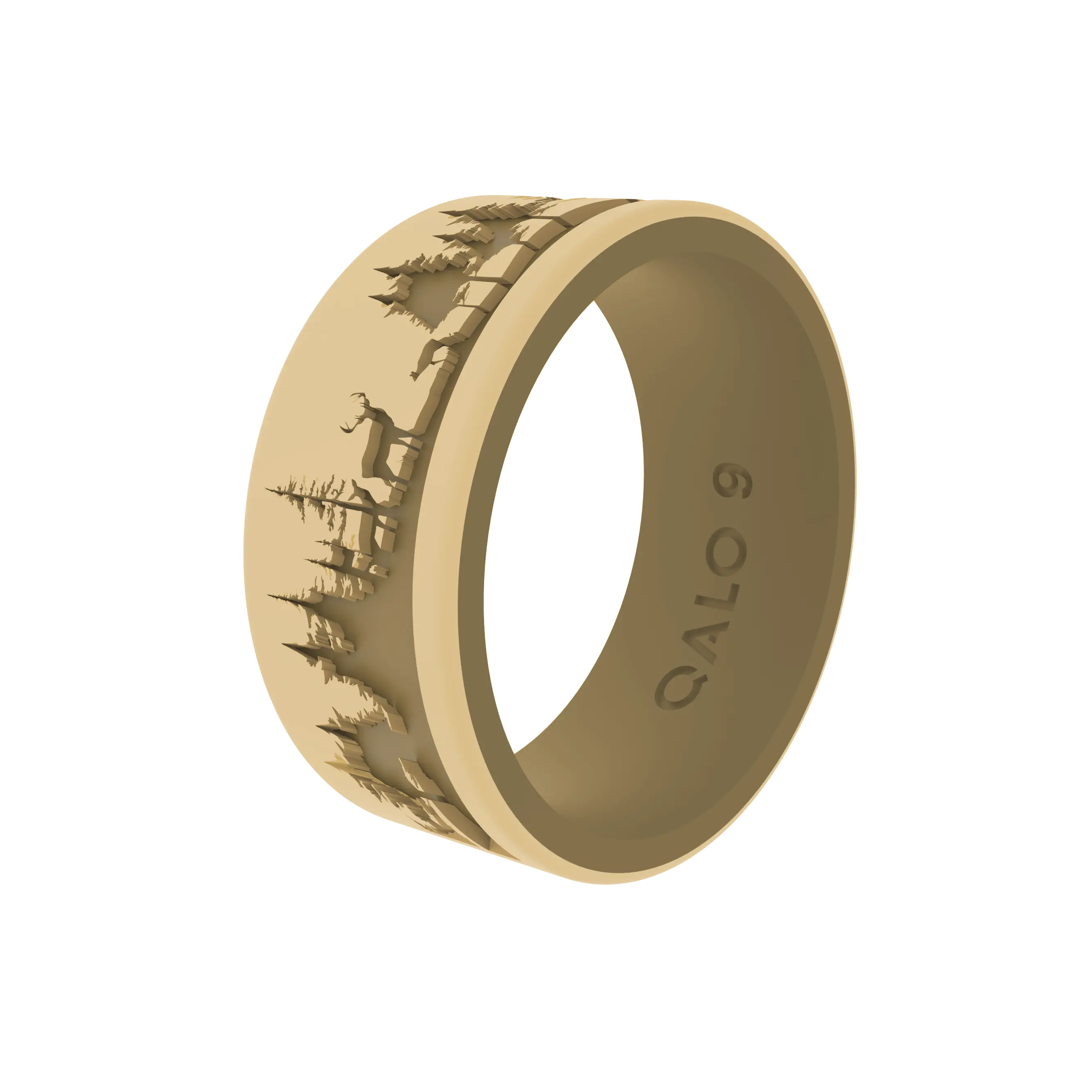 Men's Soft Olive Silicone Double Band Ring - 2-Layered Deer & Forest Landscape Motif, Comfortable for Everyday Casual Wear, Fashion Costume Jewelry Double Band Rings