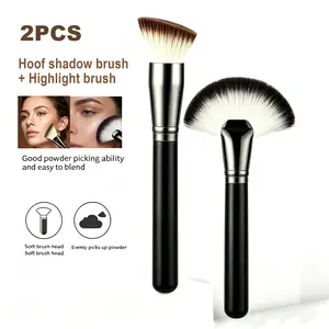 2-Piece Makeup Brush Set | Large Angled Contour Brush + Fan Highlighter Brush | Soft Multi-Use Face Tools for Blush, Bronzer & Powder Sweep