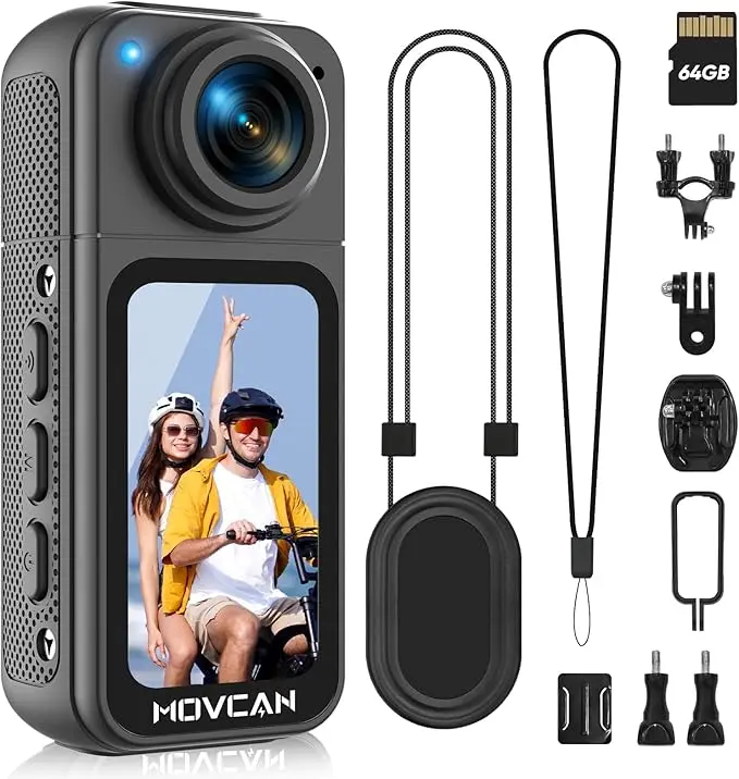 Movcan S70 Body Camera with Audio and Video Recording, HD 1520P Body Cam with 180° Rotating Lens, Thumb Size Hands Free Recording Body Worn Camera, Portable Camcorder for Work, Video Recorder, Wearable Recording Camera