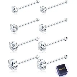 Milacolato 8-Piece 20G Unisex Nose Ring Studs Set, Austrian Crystal Shine Geometric Star Design, 1.5mm-3mm Stainless Steel Hypoallergenic Body Jewelry for Everyday Use Nose Piercings