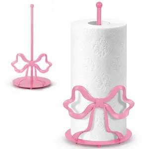 Pink Bowknot Alloy Freestanding Tissue Holder - Easy-Installation, Modern, Non-Slip Bathroom Supply, Bathroom Decorations