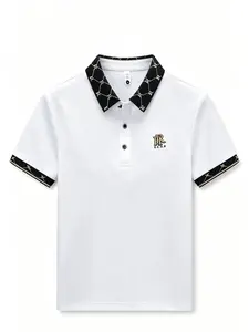 Men's Stylish Basic Slim Fit Classic Lapel Short-Sleeve Polo Shirts - Breathable, Cooling, Skin-Friendly Soft Fabric, Luxury Trim Collar & Cuffs, Signature HR Embroidery, All-Match Casual Menswear (Black, White, Caramel Brown)