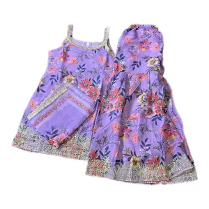 Women's Casual 3-Piece Sleeveless Kurti Set - Chiffon (Georgette) Fabric, Floral Print, Sequin-Embellished Neck & Border, Elegant, Comfortable Women's Clothes