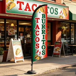 Mexican Taqueria Feather Flag 6.5 Ft, Durable Polyester, Waterproof & UV Resistant, Ideal for Outdoor Events, Easy Setup, Attracts Customers