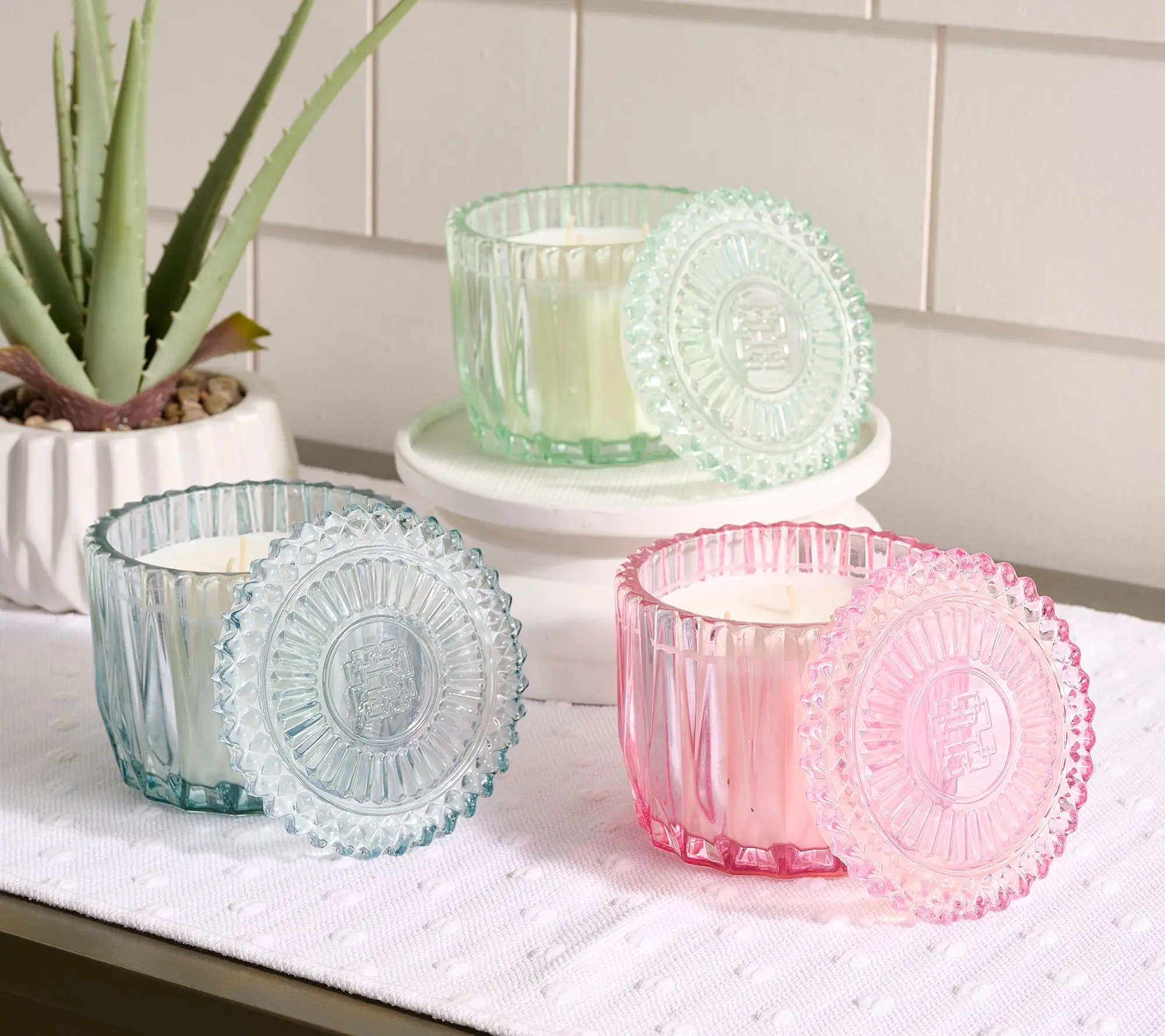 HomeWorx by Slatkin + Co. S/3 14oz Spring Classic Faceted Glass Candles