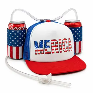 HandinHandCreations USA Hat Merica 4th of July All American Costume Drink Holder with Straw Costume Drinkware Patriotic