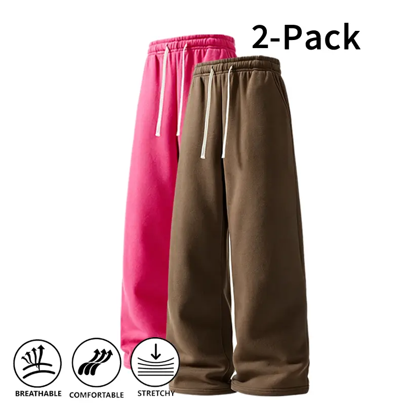 Men's 2-Piece Menswear Autumn-Winter Casual Sweatpants Set - Basic, Stylish Baggy Wide-Leg Straight Pants with Elastic Drawstring, Comfortable Streetwear (Black + Light Gray), Classic, Loose, 2 Piece Sets, Men's 2 Piece Sets