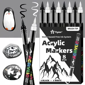 Acrylic Paint Pens, Acrylic Drawing Markers, Automatic Ink Control System,Soft Brush Tip Markers,Black and White Paint Marker,for Canvas, Rock, Wood, Stone, Glass, Ceramic, Fabric Painting, DIY Crafts