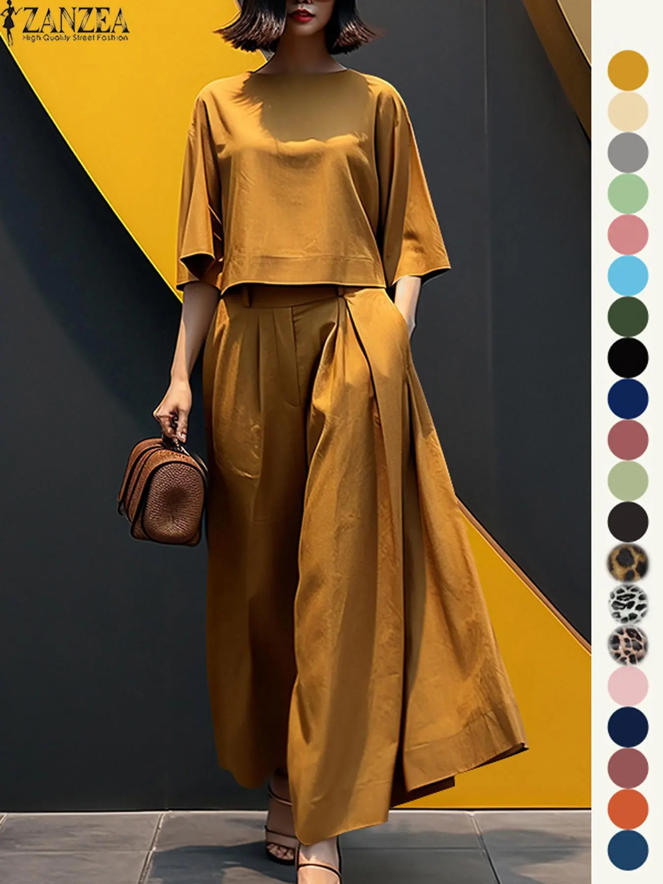 Women's Top & Wide Leg Pants Two-piece Set, Casual Fashion Minimalist Cozy Three Quarter Length Sleeve Top & Trousers for Daily Outdoor Wear, Ladies Clothes for All Seasons, Womenswear, Suit, Loose