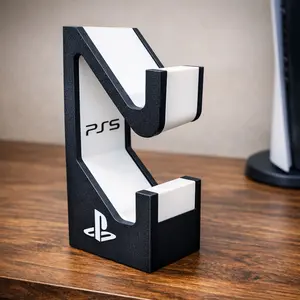 Vertical Stand for 2 DualSense Controllers | Desk Organizer Gaming Setup | Premium Textured Black Holder with logo