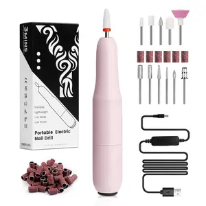 YOKEFELLOW Electric Nail Drill Beginner 30000RPM PINK Protable Electric Nail File for Acrylic Cordless Nail Drill with 12 Drill Bits High Speed but low noise low heat and low ventilated Pen-Shaped Nail Machine Kit Manicure Tools Polishing DIY Set
