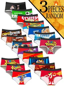 Random 3-Pack Snack Cartoon Fun Anime Print Comfortable Everyday Womenswear Underwear, Cute Low-Waist Anime Girl Panties, Lucky Colorblock Briefs, Casual Comfy Panty