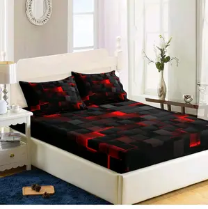 Geometry 3 Piece Bed Sheet set Full size Red