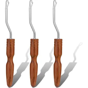 3 count Latch Hook Tools, Wooden Bent Latch Hooks Kits for Adults, Large Latch Hook Crochet  for Hair Extension,  Braids and Carpet Craft