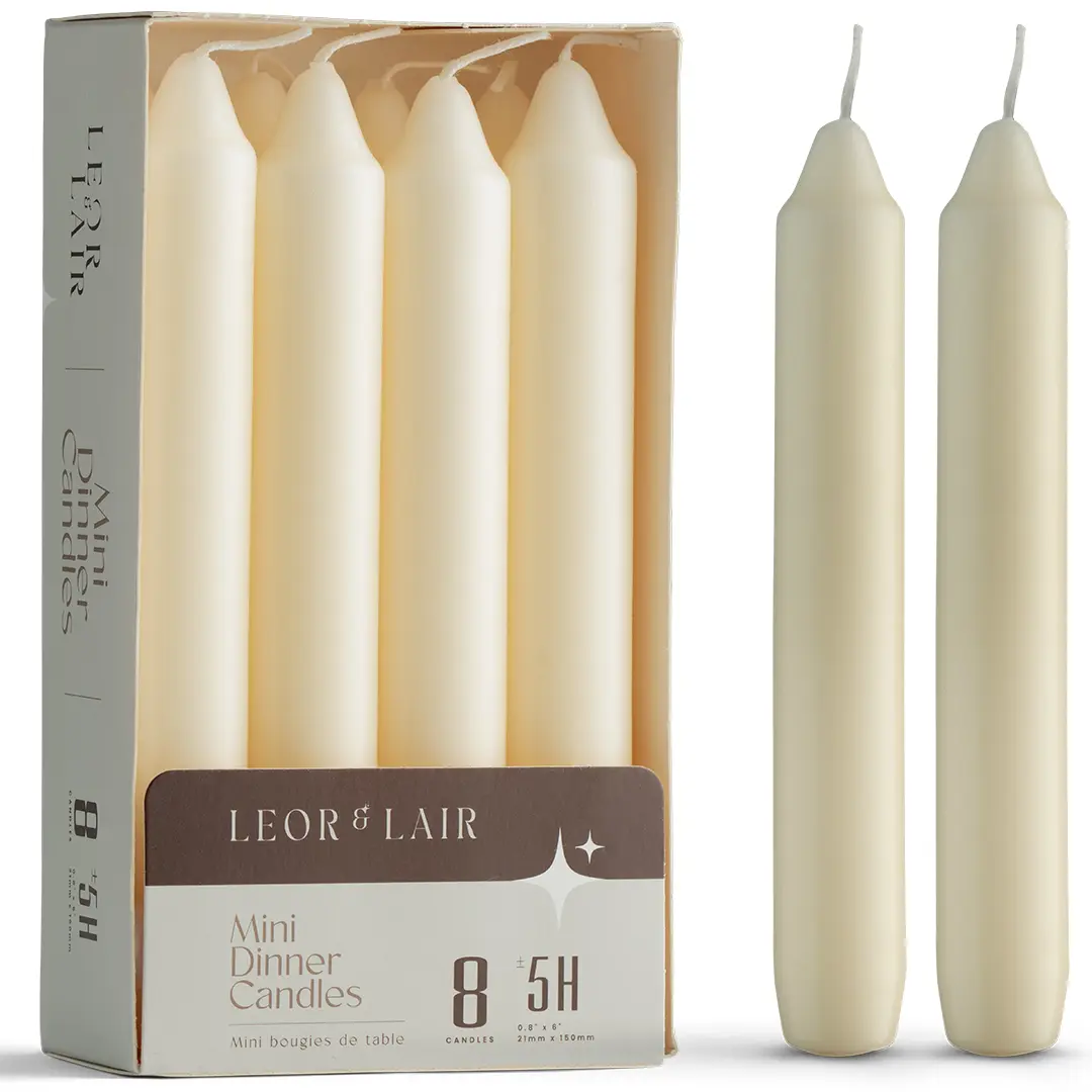 Leor & Lair 6-In Decorated Short Taper Candles Pack - 5-Hour Burn, Color-Coated Wax, Cotton Wick, Smooth Light, Unscented - Engagement, Valentines Day Wedding Centerpieces Holiday Decor Gift Set