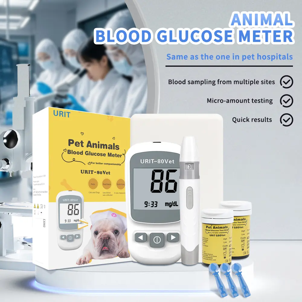 SCHBIT URIT-80Vet Vet Hospital-Grade Blood Glucose Monitor Test Kit for Cats & Dogs - with Strips, Lancing Device, 5s Results, 0.8µl Sample, No Coding, Fast & Gentle, Home Use