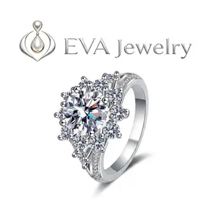 [EVA Jewelry] 10CT/3CT Sunflower 925 Sterling Silver Synethic Moissanite Ring