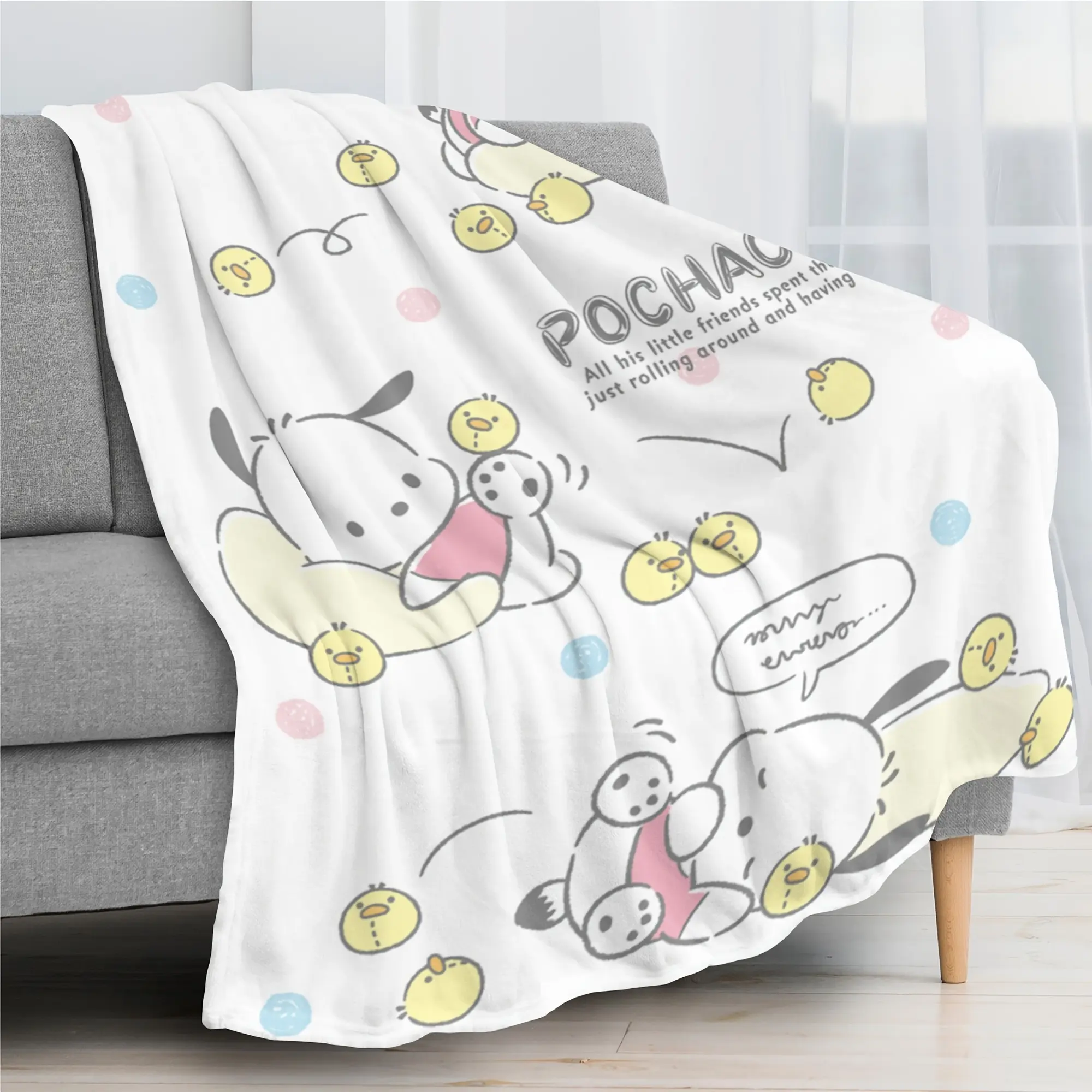 Sanrio POCHACCO Blanket 50*40 Inch Microfiber Soft Comfortable Fluffy Warm Suitable For Sofa, Chair, Bed, Bedding, Camping, Picnic, Lightweight Blanket