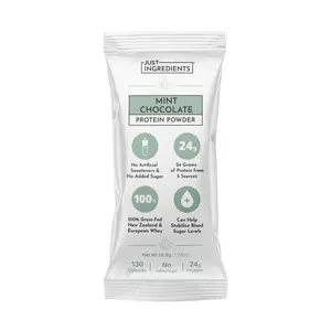 Just Ingredients Mint Chocolate Protein Powder – Individual Stick – Grass-Fed Whey & Plant Protein Blend with Real Cocoa & Peppermint –Sweetened, Non-GMO, Gluten-Free, No Artificial Flavors
