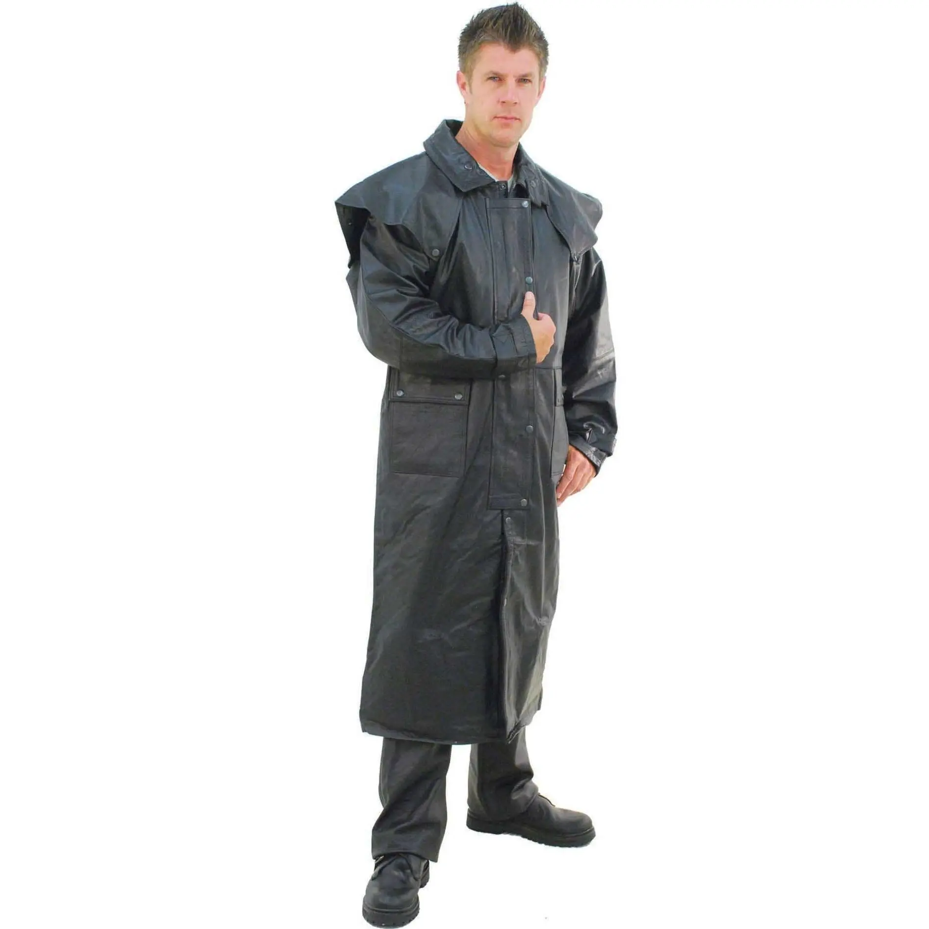 JAMIN LEATHER® Heavy Leather Duster Trench Coat #M800Z Full Length Oversized with Pocket for Men