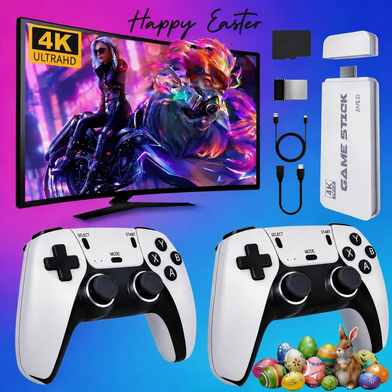 2026 Upgraded Retro Family Home Game Console with Wireless Controller, Button-Equipped Gaming Product for TV/Monitor, Digital Cable & Stick Included, All-Ages Summerwins Gaming Console