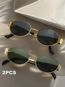 Women's Elegant Metal Frame Oval Sunglasses, Trendy Casual UV400 Sunglasses for Everyday Use, Fashion Accessories for Outdoor Activities