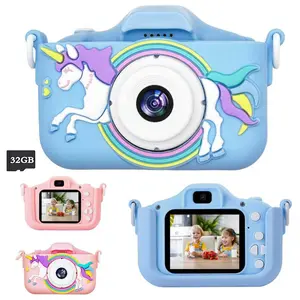 Kids Camera Toy for 3-10 Year Old Girls Boys - Children's Digital Video Camera with Unicorn Cartoon Soft Case - Christmas Black Friday Birthday Gift Box Set - Mini Travel Selfie Camera - Includes 32GB SD Card