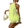 OYS Women's Chiffon Halter Drop Waist Wedding Guest Dresses Summer Backless Ruffle Mini Dress Brunch Outfit With Shorts